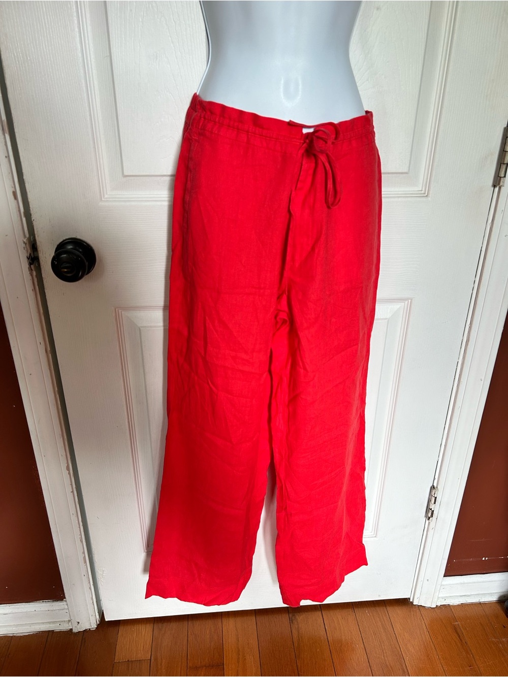 LAKE 100% Linen Red Wide-Leg Drawstring Women's Pants Size XS